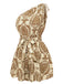 Braun 1950er Blumen Print Eine Schulter Romper