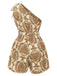 Braun 1950er Blumen Print Eine Schulter Romper