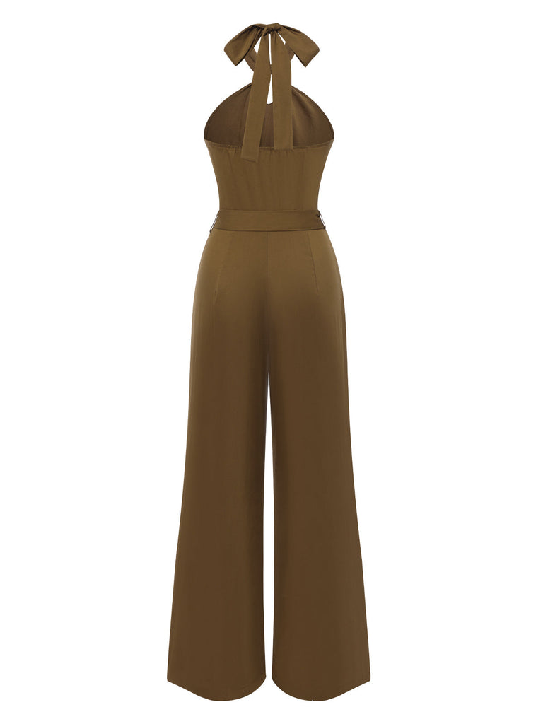 [Vorverkauf] Grün 1950er Solide Kreuz-Halfter Tailliert Jumpsuit