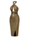 [Vorverkauf] Gold 1970er Cross Halfter Glitzer Enges Kleid