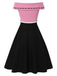 [Vorverkauf] Schwarz & Rosa 1950er Schulterfrei Bogen Patchwork Kleid