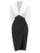 Weiß & Schwarz 1960er Kerbkragen Gerüschtes Enges Kleid
