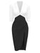 Weiß & Schwarz 1960er Kerbkragen Gerüschtes Enges Kleid