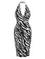[Vorverkauf] Schwarz & Weiß 1960er Halfter Zebra Streifen V-Ausschnitt Kleid
