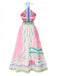 Rosa 1970er Rundhal Halter Tropisch Boho Kleid