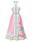 Rosa 1970er Rundhal Halter Tropisch Boho Kleid