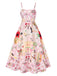 Mehrfarbig 1940er Schachbrettmuster Blumen Spaghetti Träger Kleid