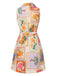 Multicolor 1960er Kerbkragen Blumen Stempel Kleid