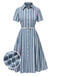 [Vorverkauf] Blau 1950er Geometrisch Print Revers Kleid