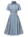 [Vorverkauf] Blau 1950er Geometrisch Print Revers Kleid