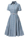 [Vorverkauf] Blau 1950er Geometrisch Print Revers Kleid