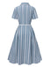 [Vorverkauf] Blau 1950er Geometrisch Print Revers Kleid