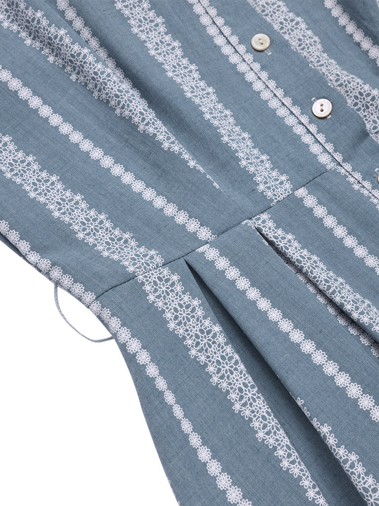 [Vorverkauf] Blau 1950er Geometrisch Print Revers Kleid
