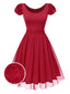 [Vorverkauf] Rot 1950er Solide 3D Rose Runden Neck Kleid