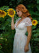 Weiß 1950er Tief V-Ausschnitt Besticktes Blumen Kleid