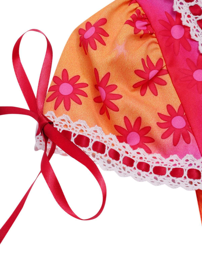 [Vorverkauf] Rosa 1960er Häkeln Trimmen Psychedelisch Blumen Kleid
