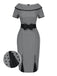 Grau 1960er Bootskragen Tupfen Bleistift Kleid