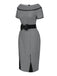 Grau 1960er Bootskragen Tupfen Bleistift Kleid
