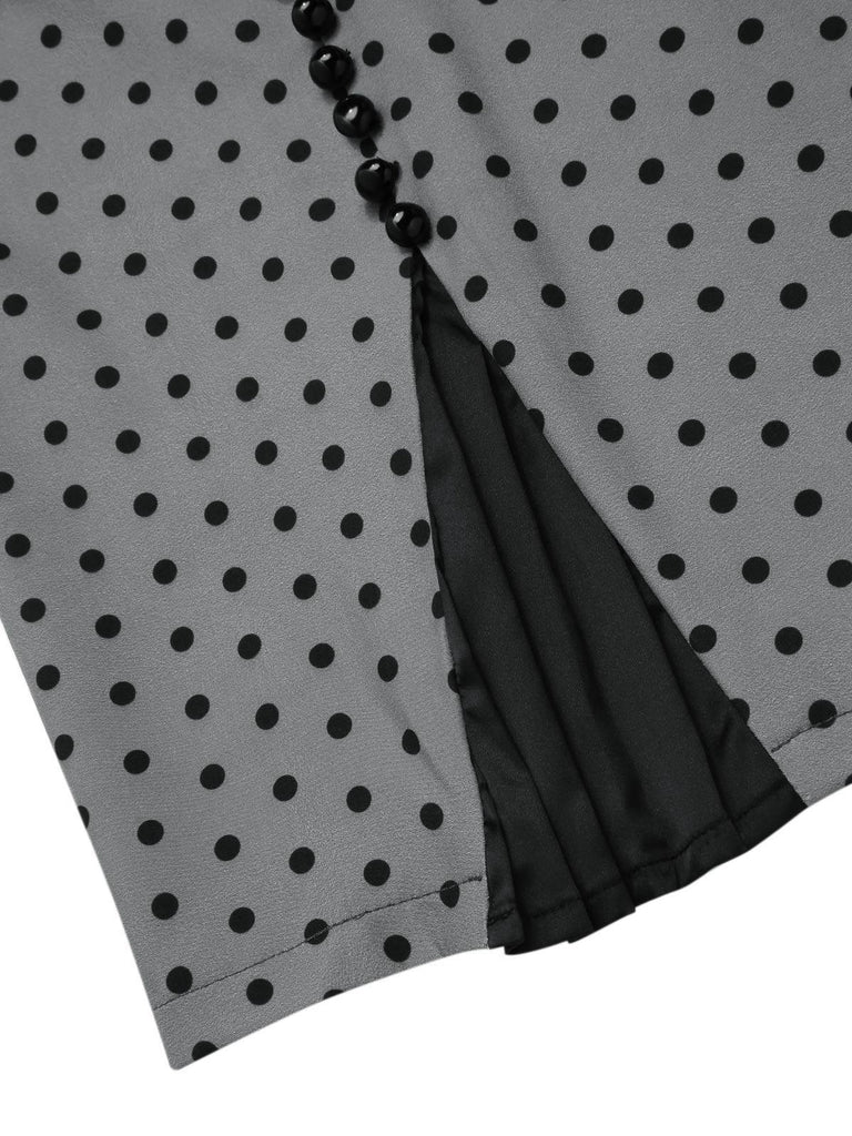 Grau 1960er Bootskragen Tupfen Bleistift Kleid