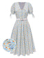 [Vorverkauf] Mehrfarbig 1940er Knoten Manschette Revers Blumen Kleid