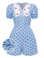 [Vorverkauf] Blau 1960er Stickerei Rose Chelsea Kragen Romper