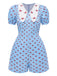 [Vorverkauf] Blau 1960er Stickerei Rose Chelsea Kragen Romper