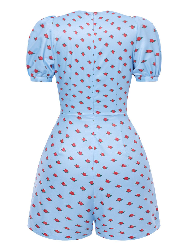 [Vorverkauf] Blau 1960er Stickerei Rose Chelsea Kragen Romper