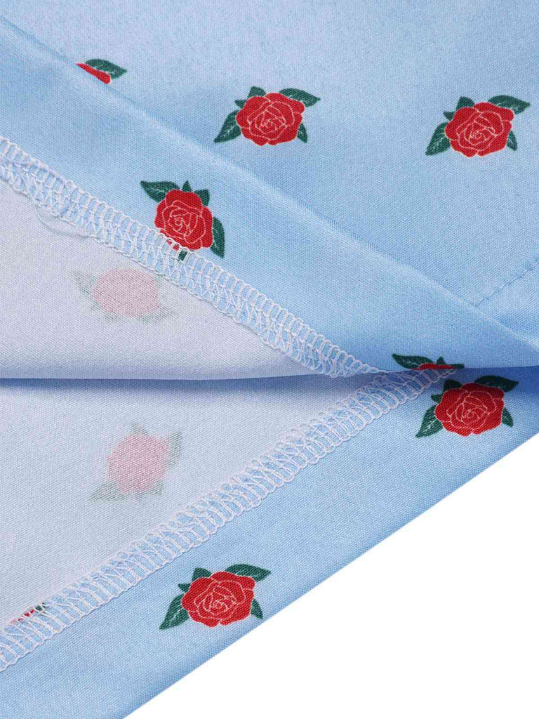 [Vorverkauf] Blau 1960er Stickerei Rose Chelsea Kragen Romper