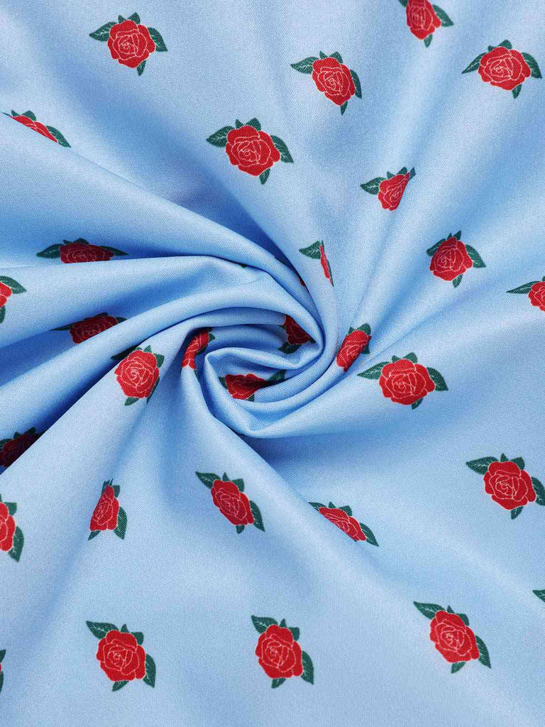[Vorverkauf] Blau 1960er Stickerei Rose Chelsea Kragen Romper