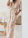 Khaki 1930er Geometrisch Gedruckt Halbe Ärmel Revers Jumpsuit