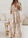 Khaki 1930er Geometrisch Gedruckt Halbe Ärmel Revers Jumpsuit
