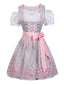 3PCS Rosa 1950er Oktoberfest Dirndl Blumen Jacquard Stickerei Kleid & Top