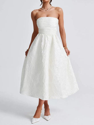 1950er Solide Jacquard Blumen Bandeau Schnürung Kleid