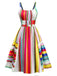 Mehrfarbig 1950er Zurückbinden Barcode Streifen Kleid