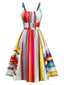 Mehrfarbig 1950er Zurückbinden Barcode Streifen Kleid