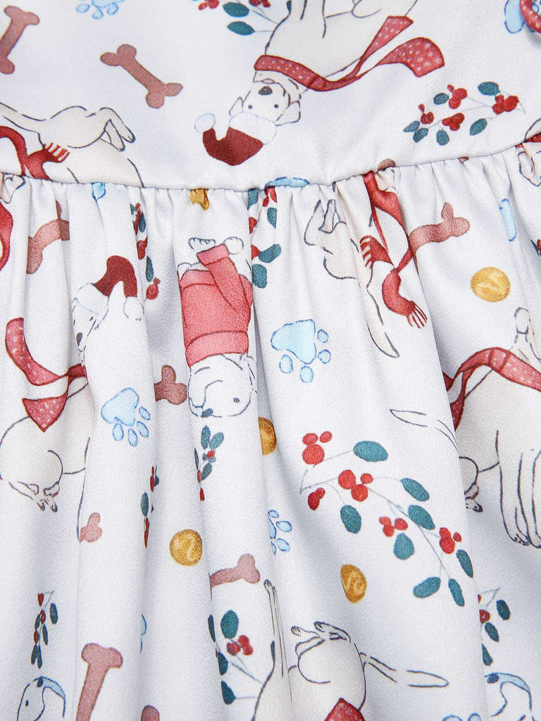 [Vorverkauf] Weiß 1970er Süßer Hund Unregelmäßiger Saum Kleid