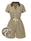 [Vorverkauf] Braun 1950er Plaid Taillenband Romper