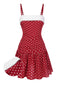 [Vorverkauf] Rot 1960er Spitze Patchwork Tupfen Plissiertes Kleid