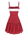 Rot 1960er Spitze Patchwork Tupfen Plissiertes Kleid