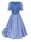 [Vorverkauf] Blau 1940er Baumwolle Gingham Plaid Plissiertes Kleid