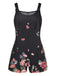 Schwarz 1950er Einstellbar Träger Blumen Romper