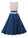 Dunkelblau 1950er V-Ausschnitt Plaid Patchwork Kleid