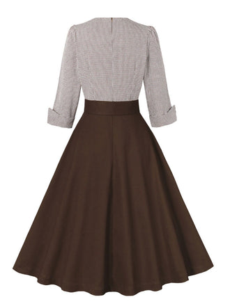 1950er Kerbkragen Farbblock Gingham Plaid Kleid