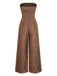 1970er Bohemien Trägerlos Schlitz Gesmokt Jumpsuit