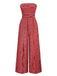 1970er Bohemien Trägerlos Schlitz Gesmokt Jumpsuit