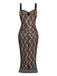 Khaki 1960er Spitze Patchwork Spaghetti Träger Enges Kleid