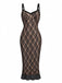Khaki 1960er Spitze Patchwork Spaghetti Träger Enges Kleid