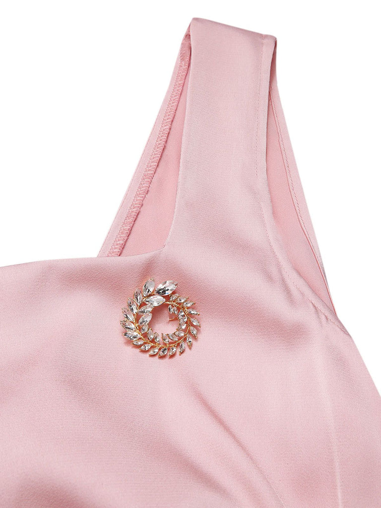 [Vorverkauf] Blassrosa 1920er Satin Quadratischer Hals Zurück-Bogen Kleid