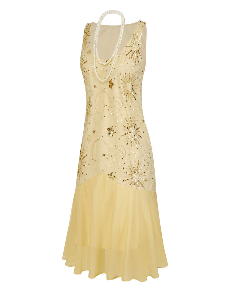 [Vorverkauf] Sekt 1920er Feuerwerk Stern Paillettens Netz Perle Kleid