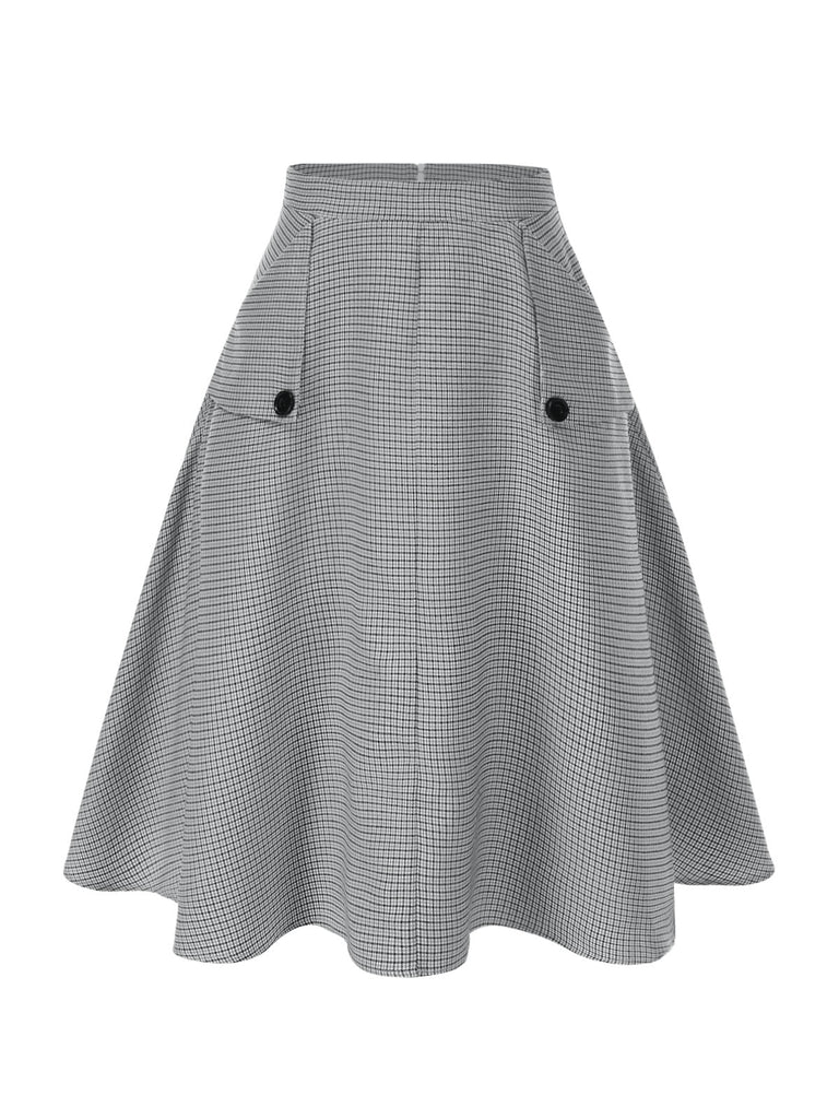 2PCS 1950er Schulterfrei Top & Tasten Plaids Rock